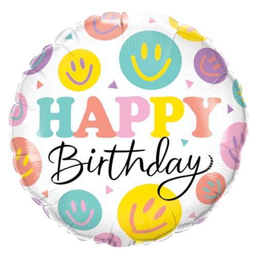 Qualatex 26599 Happy Birthday Colorful Smiles Folienballon, rund, 45,7 cm von Qualatex