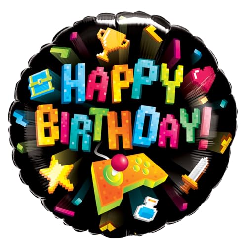 Qualatex 26923 Happy Birthday Gaming 45,7 cm runder Folienballon von Qualatex