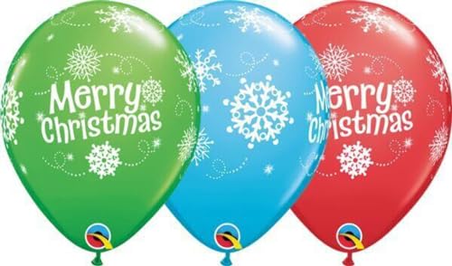 Qualatex Frohe Weihnachten Schneeflocken 27,9 cm Latex-Luftballons, blau, rot, grün, 50 CT Qualatex Frohe Weihnachten Schneeflocken 27,9 cm Latex-Luftballons, blau, rot, grün, 50 CT von Qualatex