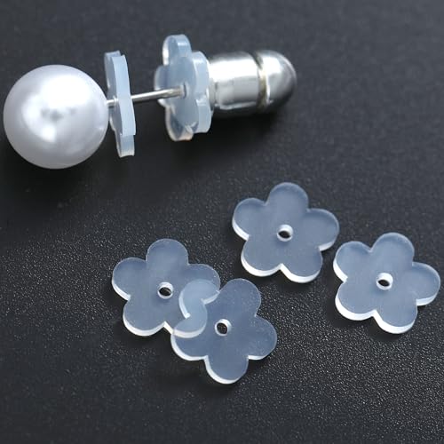 Silikon-Ohrring-Verschlüsse, Stopper für Piercings, klare Pflaumenblüten-Stütz-Patches, Piercing-Stabilisatorscheiben für Heilung, kein Ziehen, 100 Stück von Qualima