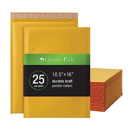 Quality Park Große Luftpolster-Versandtaschen, 10,5 x 15 mm, haltbare braune Kraftpapier-Umschläge, Redi-Strip Abziehverschluss, 25/Box (QUA85763) von Quality Park