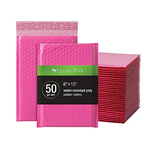 Quality Park Luftpolster-Versandtaschen, 15,2 x 22,9 cm, wasserabweisend, rosa Poly-gepolsterte Umschläge, Redi-Strip Abziehverschluss, 50 Stück pro Box (QUA85858) von Quality Park