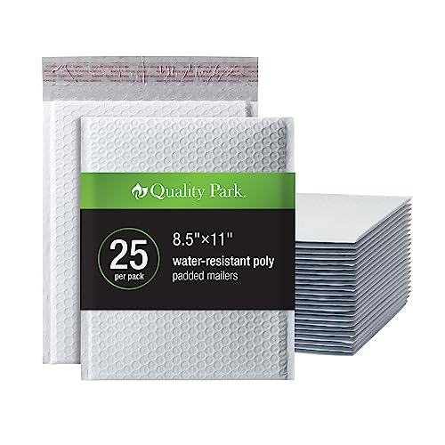 Quality Park Luftpolster-Versandtaschen, 21 x 28 cm, wasserabweisend, weiße Poly-gepolsterte Umschläge, abziehbarer Verschluss, 25 Stück von Quality Park