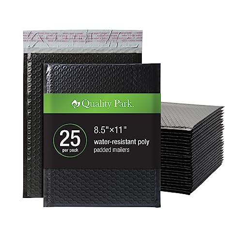 Quality Park Luftpolster-Versandtaschen, 8,25 x 11 Versandumschläge, wasserabweisend, schwarz, gepolstert, Redi-Strip, Abziehverschluss, 25 Stück (QUA85870) von Quality Park