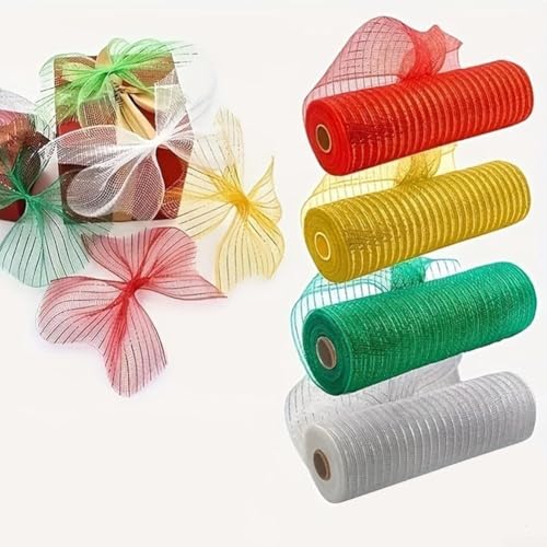 Weihnachts-Bandrolle mit gestreiftem Netz, geeignet für Kranzherstellung, Weihnachtsgirlanden, Schleifen und saisonale Dekorationen (rot) von Qualoramall