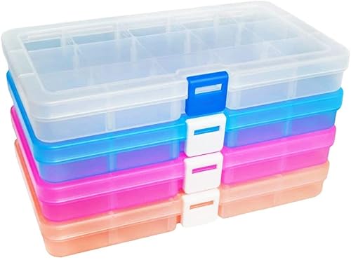 Qualsen Sortierbox Plastik Aufbewahrungsbox Einstellbar Fächer Sortimentskasten Schmuckschatulle Werkzeugcontainer (15 Raster X 4 Packungen, 4 Farben) von Qualsen