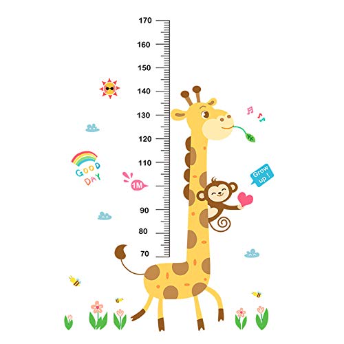 Baby-Wachstumstabelle für Kinder, Wachstums-Wandaufkleber, abnehmbares Wandlineal für Jungen, Mädchen, Kinderzimmer, Schlafzimmer, Wohnzimmer, Wanddekoration (Giraffe Affe) von Quanyuchang