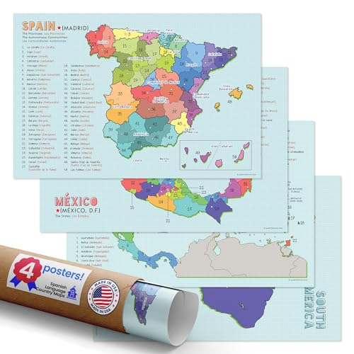 Quarterhouse 4 Poster Spanische Länderkarten-Set, Spanisches Klassenzimmer Lernmaterialien für K-12 Schüler und Lehrer, 30,5 x 45,7 cm, hergestellt in den USA Quarterhouse 4 Poster Spanische Länderkarten-Set, Spanisches Klassenzimmer Lernmaterialien für K-12 Schüler und Lehrer, 30,5 x 45,7 cm, hergestellt in den USA von Quarterhouse