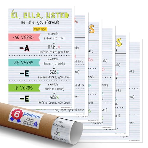 Quarterhouse Poster Spanische Verb-Konjugation für Klassenzimmer, 6 Stück, 30,5 x 45,7 cm Quarterhouse Poster Spanische Verb-Konjugation für Klassenzimmer, 6 Stück, 30,5 x 45,7 cm von Quarterhouse