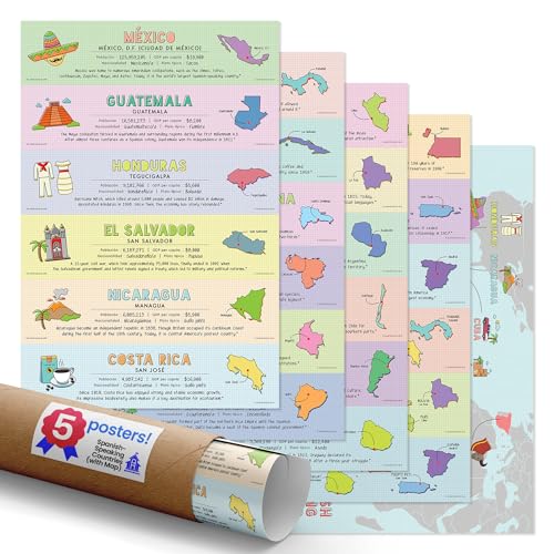 Quarterhouse Spanisch sprechende Länder Poster Set für das Klassenzimmer, 18 lateinamerikanische Länder, Spanisch ESL Learning, 5 Stück, 30,5 x 45,7 cm Quarterhouse Spanisch sprechende Länder Poster Set für das Klassenzimmer, 18 lateinamerikanische Länder, Spanisch ESL Learning, 5 Stück, 30,5 x 45,7 cm von Quarterhouse