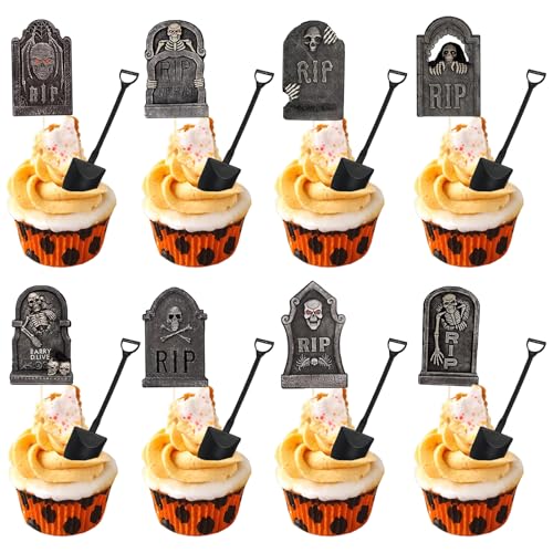 Grabstein Kuchen Topper, 48 Stück Halloween Cupcake Topper, Grabstein Cake Toppers, Mini-Schaufellöffel, Kuchendekoration, für Halloween Party Deko Grabstein Kuchen Topper, 48 Stück Halloween Cupcake Topper, Grabstein Cake Toppers, Mini-Schaufellöffel, Kuchendekoration, für Halloween Party Deko von Quaverro