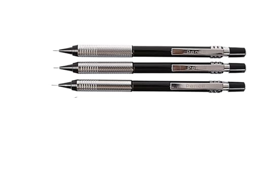 Quavva Metall-Druckbleistift zum Zeichnen, 0,5 mm mit Radiergummi, bruchfeste Mine, Zeichnen, Skizzieren, Schreiben, 12er-Pack, Schwarz (3 Stück, ZD122 (2B/0,5 mm)) von Quavva