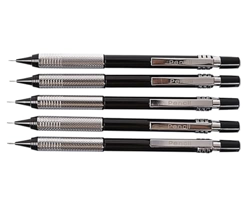 Quavva Metall-Druckbleistift zum Zeichnen, 0,5 mm mit Radiergummi, bruchfeste Mine, Zeichnen, Skizzieren, Schreiben, 12er-Pack, Schwarz (5 Stück, ZD122 (2B/0,5 mm)) von Quavva