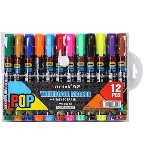 Quavva Whiteboard-Marker-Set, nachfüllbar, trocken abwischbar, leicht zu löschen, Keilspitze, lebendige fluoreszierende Farben für Unterricht, Büropräsentation, Modell WB805 (805–12 Farben) von Quavva