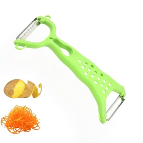 Sparschäler mit Doppelfunktion aus Edelstahl, 2 in 1 zum Schälen und Reiben, Obst- und Gemüseschäler mit ergonomischem Griff, vielseitig einsetzbar für Küche und Haus (1 Stück grün) von QuazarPyon