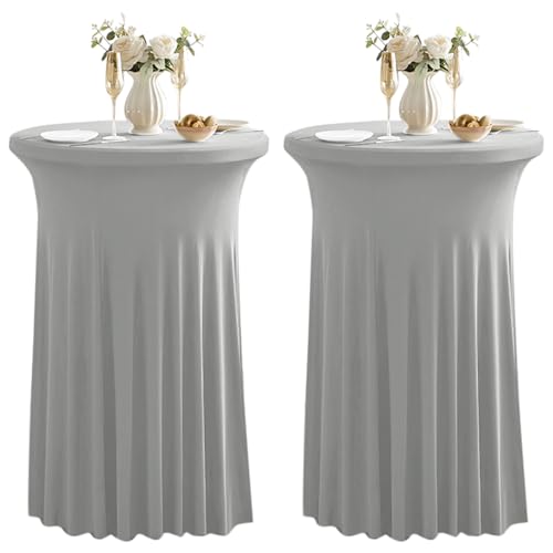 Runde Cocktail-Tabelle deckt mit Rock 2 Pack 32x43 Zoll Stretch Spandex Tischdecke Cocktail Runde Tischdecke für Party Hochzeit Geburtstag Bankett, Grau Runde Cocktail-Tabelle deckt mit Rock 2 Pack 32x43 Zoll Stretch Spandex Tischdecke Cocktail Runde Tischdecke für Party Hochzeit Geburtstag Bankett, Grau von Qubjus