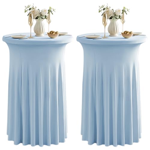 Runde Cocktail-Tabelle deckt mit Rock 2 Pack 32x43 Zoll Stretch Spandex Tischdecke Cocktail Runde Tischdecke für Party Hochzeit Geburtstag Bankett, Hellblau Runde Cocktail-Tabelle deckt mit Rock 2 Pack 32x43 Zoll Stretch Spandex Tischdecke Cocktail Runde Tischdecke für Party Hochzeit Geburtstag Bankett, Hellblau von Qubjus