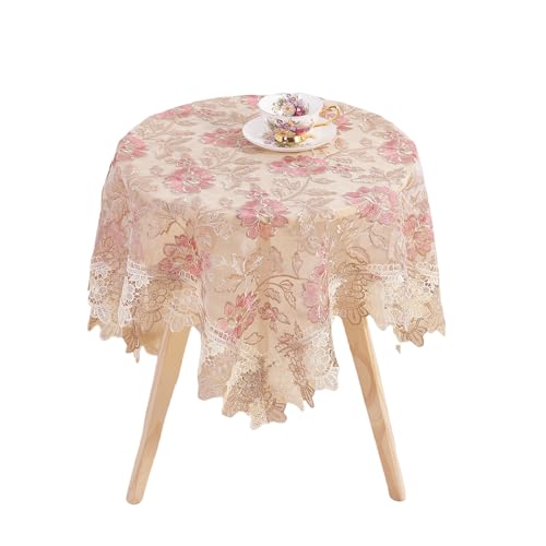 Spitze Blumen Tischdecke Vintage Runde Tischdecke dekorative Exquisite Grenze Tischabdeckung für Party Hochzeit Home Dekorationen, Runde-48Zoll, Rosa von Qubjus