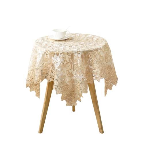 Spitze Tischdecke Runde Spitze Vintage Runde Tischdecke dekorative Exquisite Grenze Tischabdeckung für Party Hochzeit Heimdekorationen, Runde-48Zoll, Beige von Qubjus