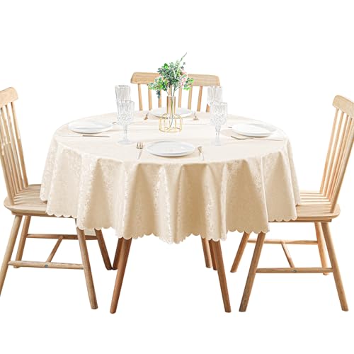 Vinyl-Spitzentischdecke rund Heavy Duty Jacquard-Tischdecke wasserdicht spritzwassergeschützt für Tischabdeckung, Rund-63 Zoll, Champagner Vinyl-Spitzentischdecke rund Heavy Duty Jacquard-Tischdecke wasserdicht spritzwassergeschützt für Tischabdeckung, Rund-63 Zoll, Champagner von Qubjus