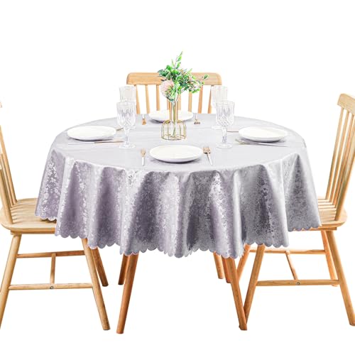Vinyl-Spitzentischdecke rund Heavy Duty Jacquard-Tischdecke wasserdicht spritzwassergeschützt für Tischabdeckung, Rund-63 Zoll, Grau Vinyl-Spitzentischdecke rund Heavy Duty Jacquard-Tischdecke wasserdicht spritzwassergeschützt für Tischabdeckung, Rund-63 Zoll, Grau von Qubjus