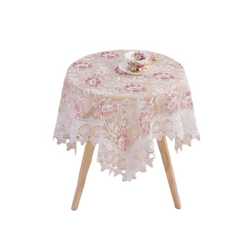 Weiße Spitze Tischdecke Runde bestickte Spitze Tischdecke Vintage dekorative Exquisite Grenze Tischabdeckung für Party Hochzeit Haus Dekorationen, Runde-48Zoll, Weiß von Qubjus