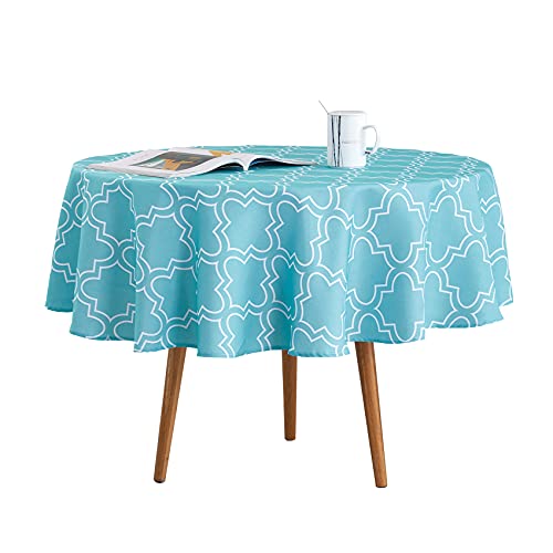 Qucover Runde Tischdecke Wasserdicht Tischtuch mit Lotuseffekt Modernes Schlichtes Muster (Blau, Rund 150cm) von Qucover