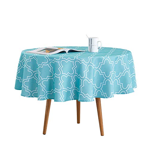 Qucover Runde Tischdecke Wasserdicht Tischtuch mit Lotuseffekt Modernes Schlichtes Muster (Blau, Rund 180cm) von Qucover