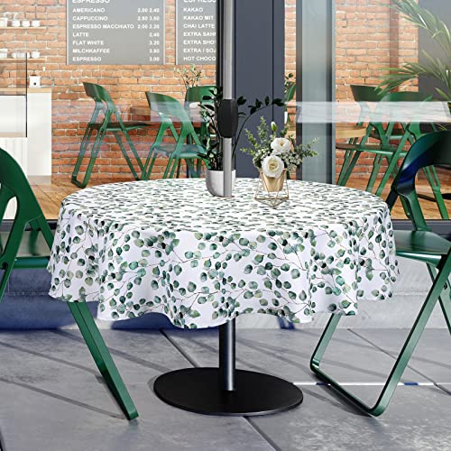 Qucover Runde Tischdecke mit Loch für Sonnenschirm, Grünes Blattmuster 150 cm Outdoor-Tischdecke mit Reißverschluss, Wasser- und Schmutzabweisend Tischdecke mit Schirmloch für den Außenbereich von Qucover
