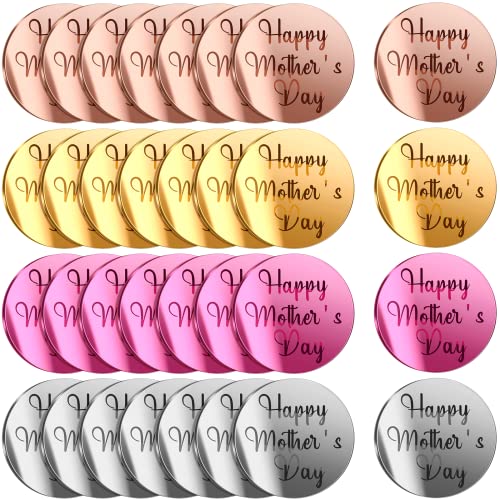 32 Stück Happy Mothers Day Cupcake Topper Acryl Kuchen Spiegel Scheibe Topper Rund Acryl Torten Cupcake Topper Gravierte Topper Charms für Muttertag Geburtstag Party Deko, 4 Farben von Queekay