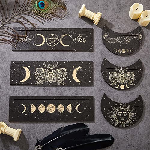 6 Stück Holz Tarotkartenhalter aus Holz Enthalten Tarotkarten Deck Halter Mondform Tarotkartenständer Schwarz Altar Kartenständer für Orakel Hexenweisheit Werkzeuge Tarot Deko Wicca Zubehör von Queekay