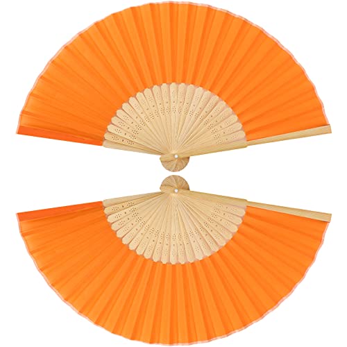 Faltbare Handfächer, 2 Stück Seide Stoff Bambus Chinesische Hochzeitsfächer für Herren und Frauen Faltfächer für Hochzeit Aufführung Tanz Deko Festival (Orange, Klassischer Stil) von Queekay
