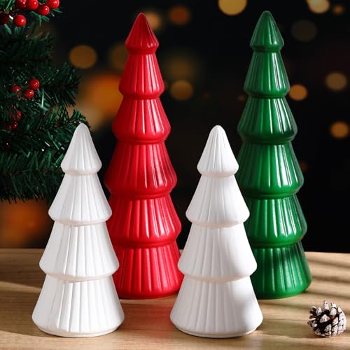 Queekay 4 Stück Weihnachtsbaum aus Holz, unlackierte Tischplatte, Weihnachtsdekoration für Heimwerker, Basteln, Heringe, Menschen, Urlaub, Naturtisch, Heimdekoration, Rot Grün Weiß von Queekay