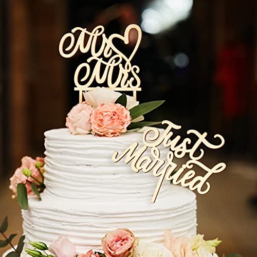 Queekay 2 Stück Holz Cake Topper Hochzeit Hochzeitstorte Deko für Mr Mrs Tortenstecker Buchstaben Kuchendeko Kuchen Torten Deko für Jahrestag Party Dekoration (Married Stil) von Queekay