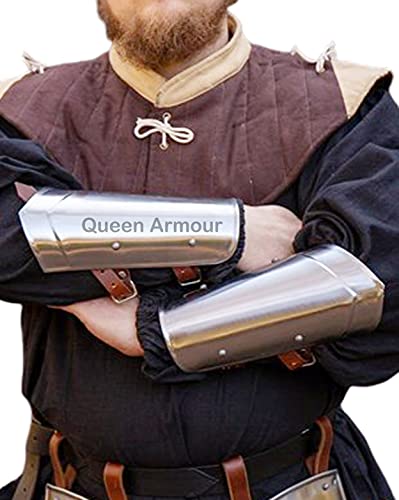 Queen Armour Mittelalterliche Armschienen Armschützer aus poliertem Stahl, mittelalterliche Rüstung, Wikingerausrüstung, Wikinger-Kostüm, Lederarmschützer, Herren-Arme für Lederrüstung, silber, Queen Armour Mittelalterliche Armschienen Armschützer aus poliertem Stahl, mittelalterliche Rüstung, Wikingerausrüstung, Wikinger-Kostüm, Lederarmschützer, Herren-Arme für Lederrüstung, silber, von Queen Armour