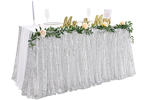 Silberner Tischrock, 1,8 m, für rechteckigen Tisch für Party, Babyparty, Geburtstag, Urlaub, Ausstellung, Empfang Silberner Tischrock, 1,8 m, für rechteckigen Tisch für Party, Babyparty, Geburtstag, Urlaub, Ausstellung, Empfang von QueenDream