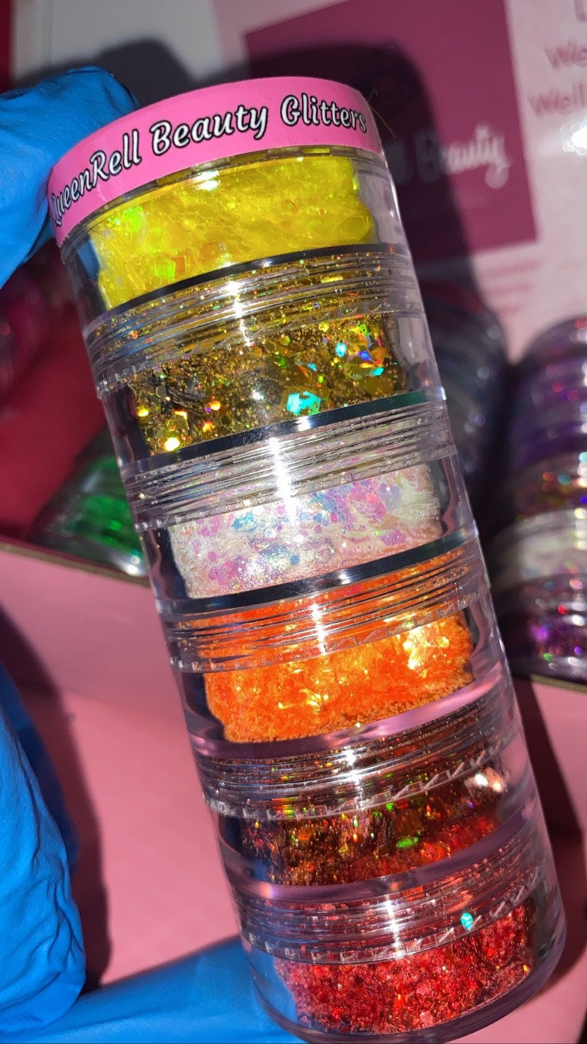 Orange/Gelb Farbunterlegter Glitzer Stapel Orange/Gelb Farbunterlegter Glitzer Stapel von QueenRellBeauty