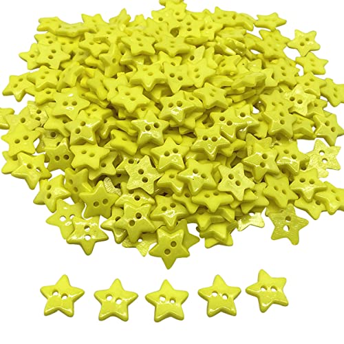 Queenbox 50 Stück 12 mm fünfzackige Sternknöpfe mit 2 Löchern, Kunstharz-Nähknöpfe zum Stricken, Basteln, Nähen, Kleidung, fluoreszierendes Gelb von Queenbox