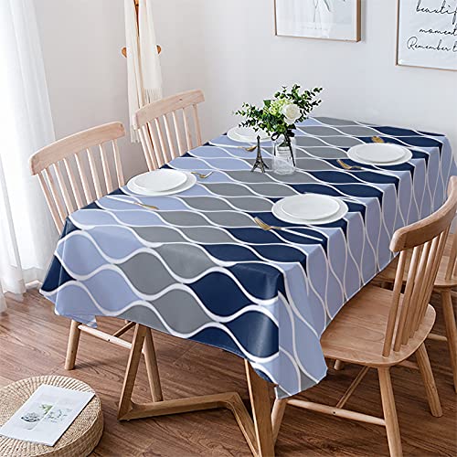 Tischdecke für rechteckige/ovale Tische, 132 x 178 cm, modernes geometrisches marineblaues graues Muster, Stofftischdecke, wasserdicht, waschbar, Tischdecke für Abendessen, Hochzeit, Party, Outdoor von Queenker