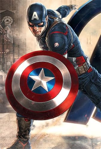 DIY 5D Anime Super Hero Diamond Painting Kits für Erwachsene und Kinder, Leinwand für Heimwanddekoration (Captain America, 30,5 x 40,6 cm) von Queenwiff