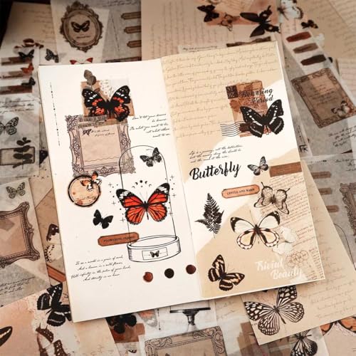 40 Blatt Scrapbooking Sticker,Vintage Washi Aufkleber,Scrapbook Zubehör Set,Selbstklebend Schmetterling Muster Sticker,ästhetische Aufkleber für DIY Scrapbook Fotobuch Tagebuch Fotoalbum Umschläge 40 Blatt Scrapbooking Sticker,Vintage Washi Aufkleber,Scrapbook Zubehör Set,Selbstklebend Schmetterling Muster Sticker,ästhetische Aufkleber für DIY Scrapbook Fotobuch Tagebuch Fotoalbum Umschläge von Queerelele