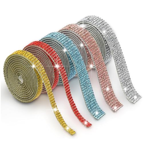 5 Rollen Glitzerband Strassband Glitzersteine Bunt DIY Strassband Aufkleber Selbstklebendes Kristall Strass Diamant Band Kristall Selbstklebendes Klebeband für Kunst Handwerk Hochzeit Geburtstag Deko von Queerelele