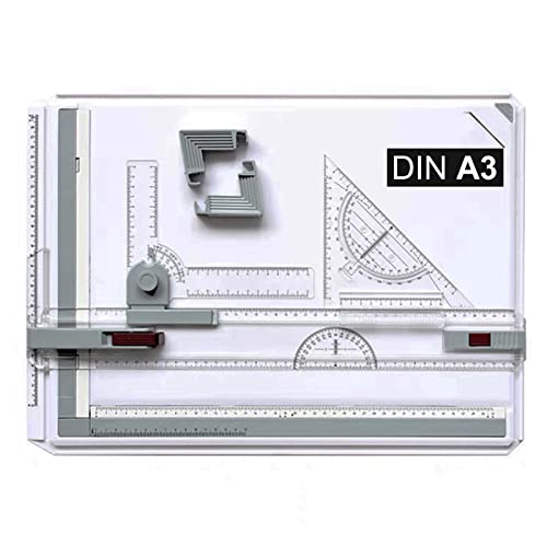 Queiting Zeichenplatte A3 Zeichenbrett Professioneller Zeichentisch mit Schiebelineal Zeichendreieck und Maßstab T-Quadrat für Ingenieure Designer Studenten zum Exaktes Arbeiten und Studium von Queiting