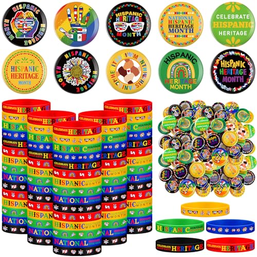 Quelay 200 Sets hispanisches Erbe Monat Party Favors Bulks Included Hispanic Rubber Bracelets and Buttons Badges Round Button Pins for Gifts Festival Accessory Party Decorations Quelay 200 Sets hispanisches Erbe Monat Party Favors Bulks Included Hispanic Rubber Bracelets and Buttons Badges Round Button Pins for Gifts Festival Accessory Party Decorations von Quelay