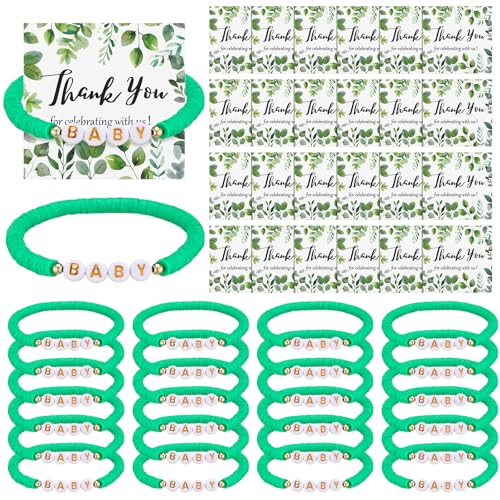 Quelay 24 Stück Babyparty-Armband, Gefälligkeiten, grüne Ton-Armbänder mit Karte, Geschenk für Gäste, Eukalyptusblatt, Party-Dekorationen für Babyparty, Geschlechtsoffenbarungszubehör Quelay 24 Stück Babyparty-Armband, Gefälligkeiten, grüne Ton-Armbänder mit Karte, Geschenk für Gäste, Eukalyptusblatt, Party-Dekorationen für Babyparty, Geschlechtsoffenbarungszubehör von Quelay