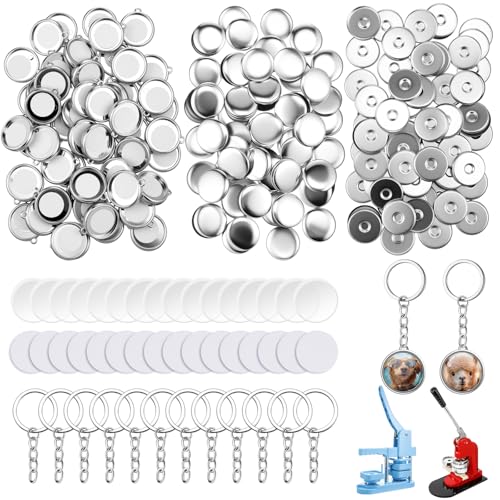 Quelay 60 Sets Schlüsselanhänger-Knöpfe, doppelseitig, Metallteile für Handdrücken, runde Abzeichen, Basteln, DIY Knöpfe (25 mm, Galvanik) von Quelay