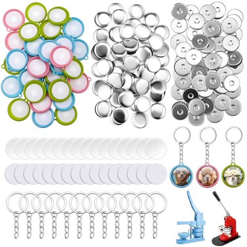 Quelay 60 Sets Schlüsselanhänger-Knöpfe, doppelseitiger Schlüsselanhänger, doppelseitige Metallteile für Handdrücken, runde Abzeichen, Basteln, DIY Knöpfe (32 mm, mehrfarbig) von Quelay