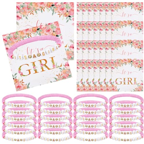 Quelay Armbänder und Karten für Babypartys mit Aufschrift "It's a Girl", für Erwachsene, Gewinner, Gäste, Partygeschenke für Babyparty, Souvenir, Geschenktüte, Füllmaterial, 24 Stück von Quelay