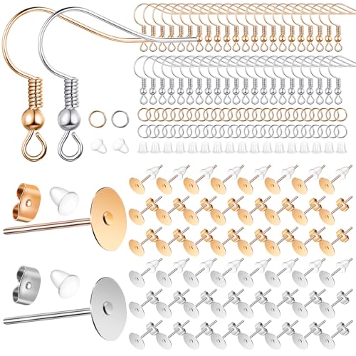 Quelay Ohrring-Haken-Herstellungs-Set, 400 Stück goldfarbene und silberne Haken und 2100 Stück Anti-empfindliche Herstellung Kit mit Sprungringen, Ohrringverschlüssen, Stiftbolzen für Schmuck Quelay Ohrring-Haken-Herstellungs-Set, 400 Stück goldfarbene und silberne Haken und 2100 Stück Anti-empfindliche Herstellung Kit mit Sprungringen, Ohrringverschlüssen, Stiftbolzen für Schmuck von Quelay