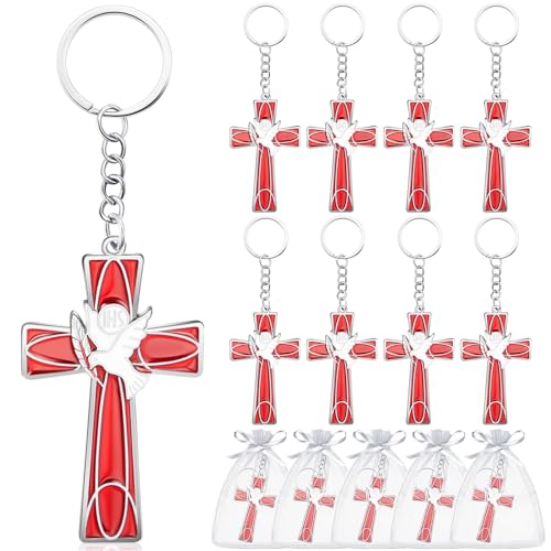 Quelay Tauben-Kreuz-Schlüsselanhänger, Konfirmation, Geschenk, Heiliger Geist, Schlüsselanhänger für Taufe, Erstkommunion, 12 Stück von Quelay